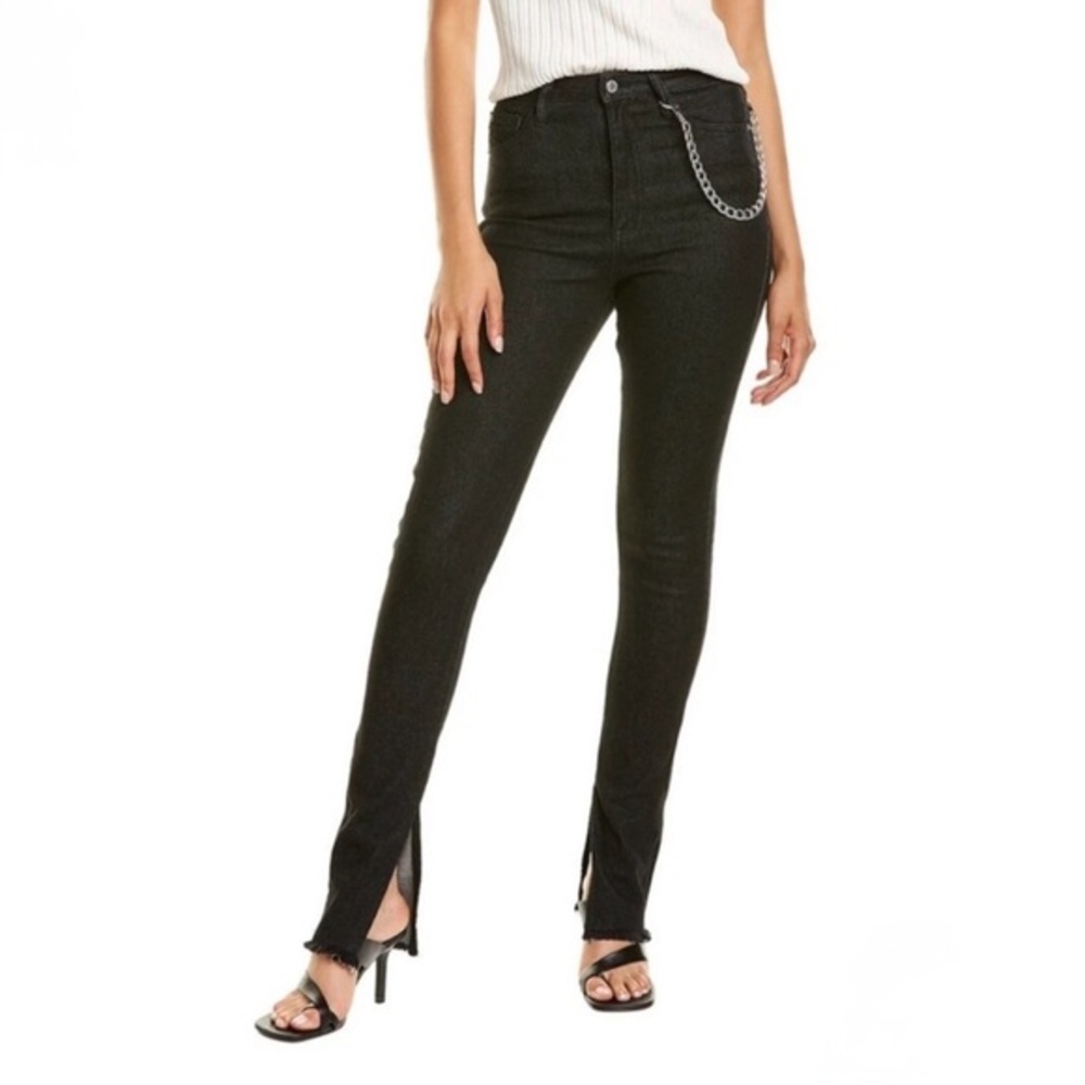 Revolve WeWoreWhat Black Wash High Rise Jeans Side Slit Size 28